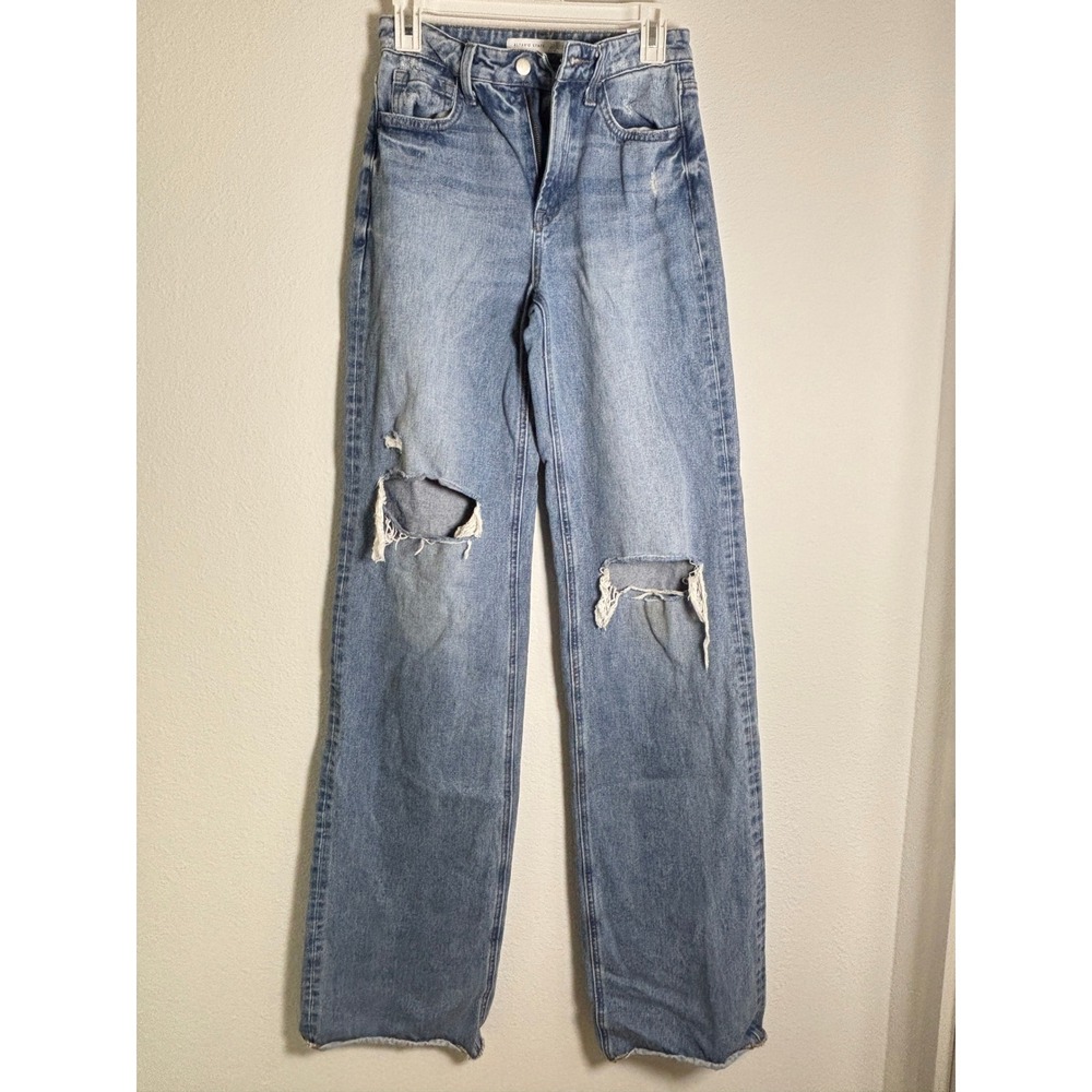 Altar'd State High Rise Wide Leg Distressed Jeans Light Wash Size 24